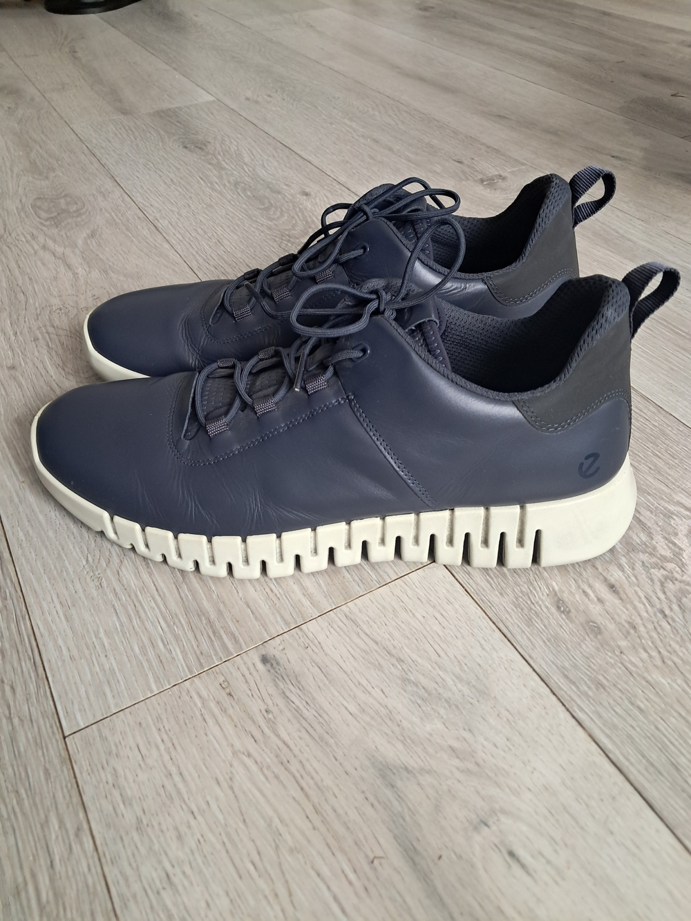Ecco Navy Leather Lace-Up Sneakers with White Sole